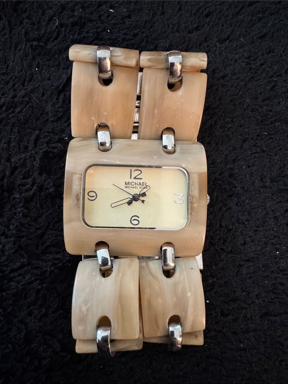 Michael Kors Cream and Silver Tortoiseshell Link Bracelet Watch
